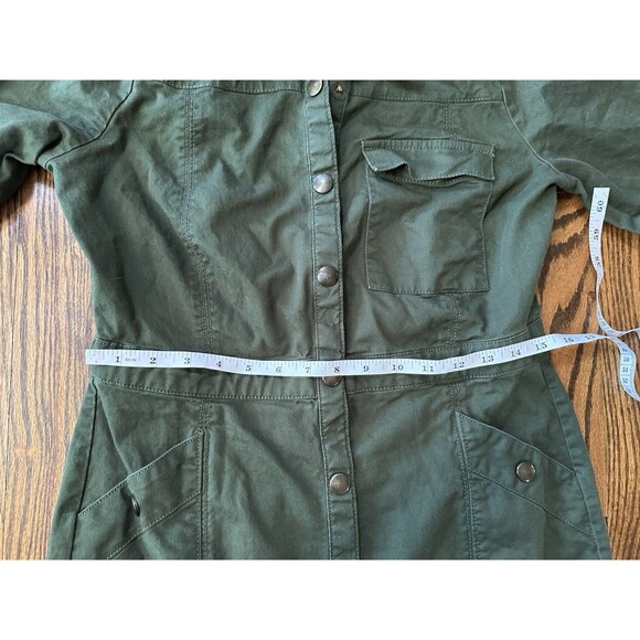 LOFT Twill Snap up 100% Cotton Green Midi Pocket Dress Size 6P Petites Office - Picture 11 of 13